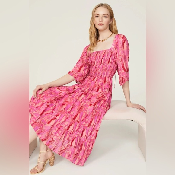 ba&sh Teoli open tie back patterned Midi Dress Pink 45110 - Picture 4 of 16